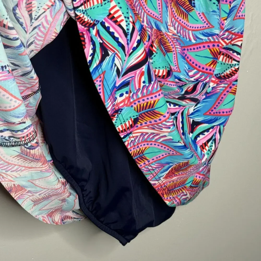 Swim Solutions Womens One Piece Bathing Suit 12 Pink Blue Tropical Tiered Resort - Picture 12 of 12